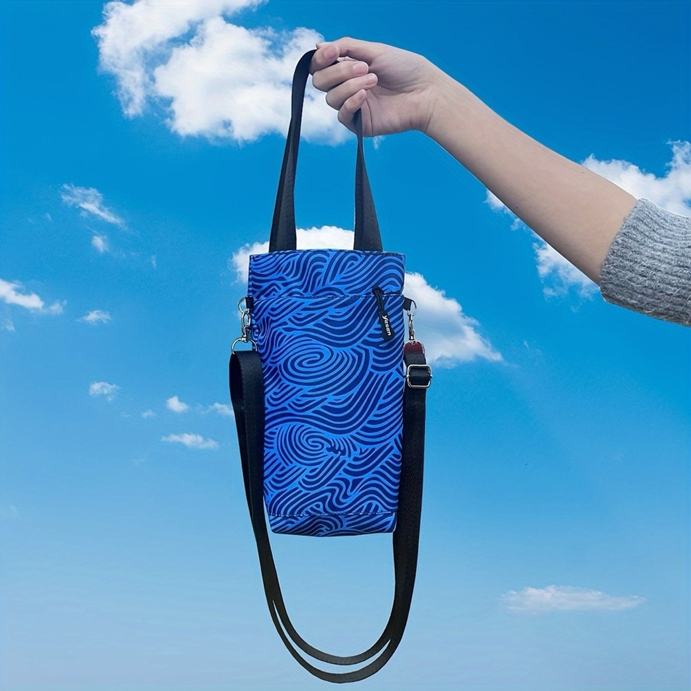 Blue Water Bottle Tote Bag with Adjustable Strap and Zipper Closure